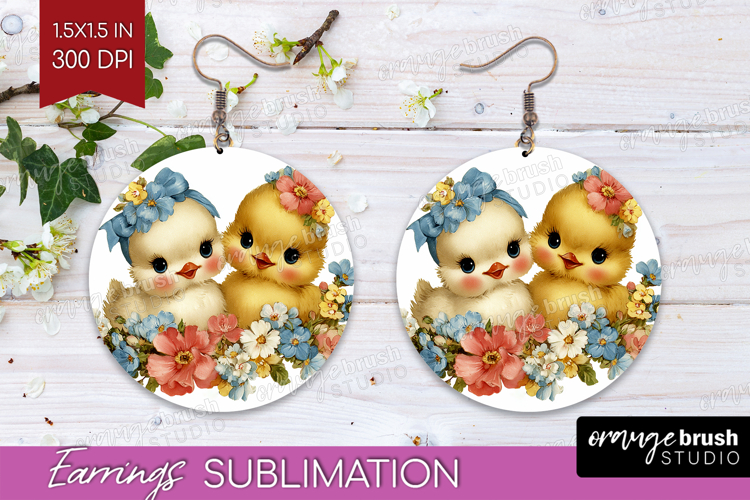 Retro Easter Round Earrings - Cute Animal PNG Sublimation
