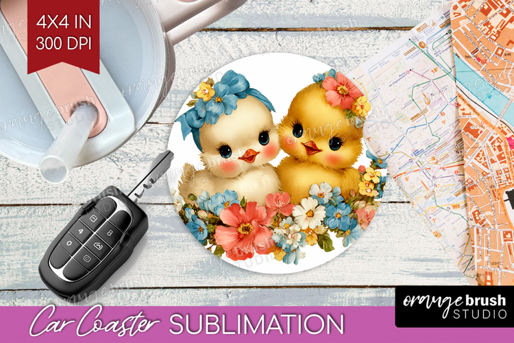 Retro Easter Car Coaster - Cute Animal Coaster PNG