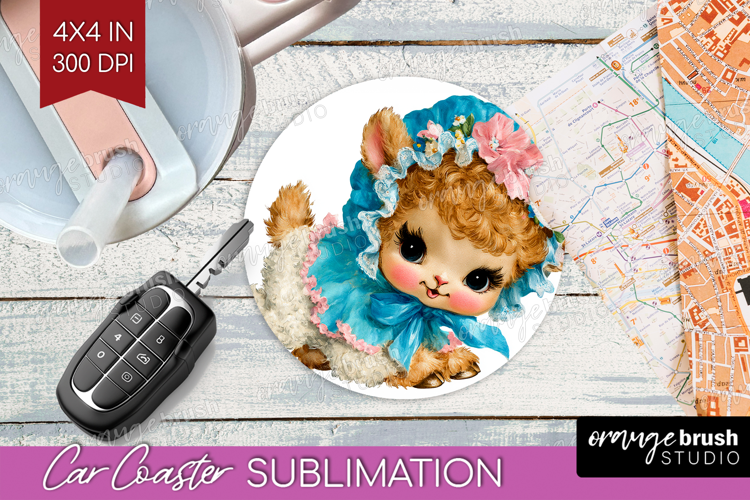 Retro Easter Car Coaster - Cute Animal Coaster PNG
