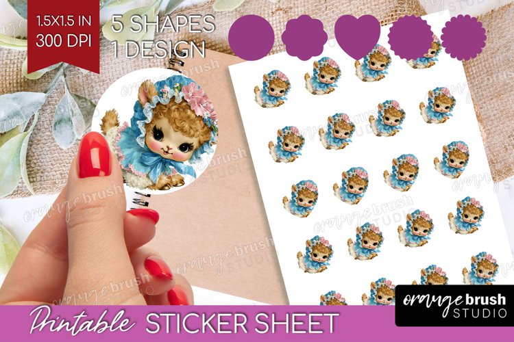 Retro Easter Round Sticker - Cute Animal Printable Sticker