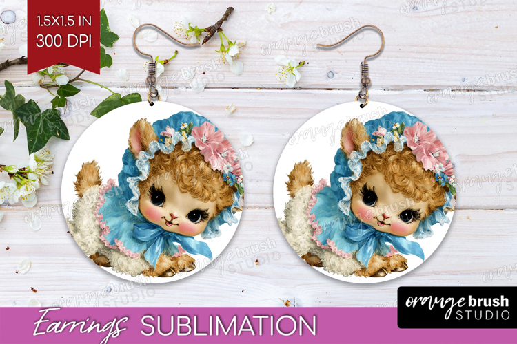 Retro Easter Round Earrings - Cute Animal PNG Sublimation