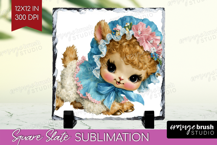 Retro Easter Slate PNG - Cute Animal Square Slate