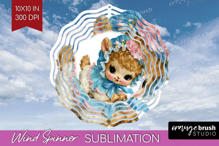 Retro Easter Wind Spinner Sublimation PNG - Cute Animal example image 1