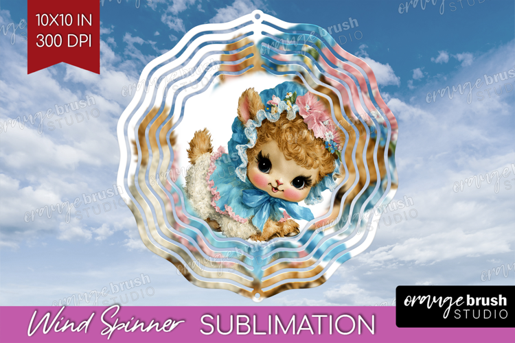 Retro Easter Wind Spinner Sublimation PNG - Cute Animal