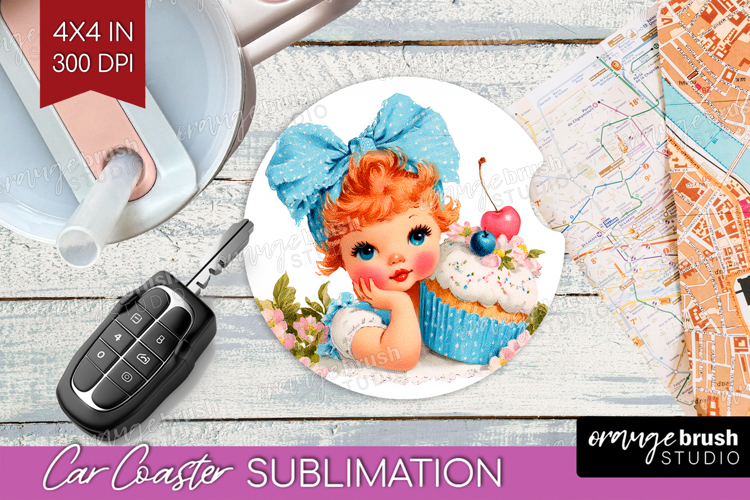 Retro Easter Car Coaster - Cute Animal Coaster PNG