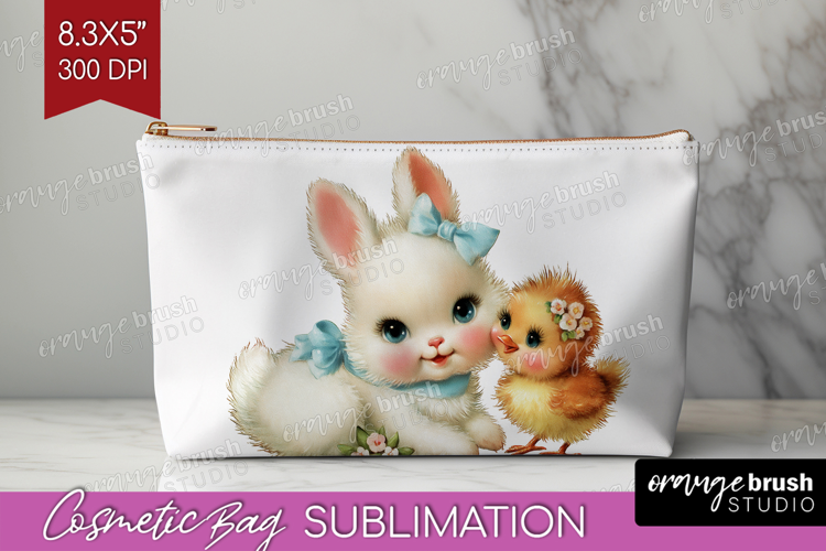 Retro Easter Cosmetic Bag - Cute Animal Makeup Bag PNG
