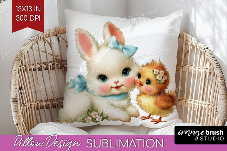 Retro Easter Pillow Sublimation - Cute Animal Pillow Cover