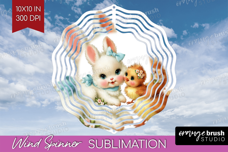 Retro Easter Wind Spinner Sublimation PNG - Cute Animal