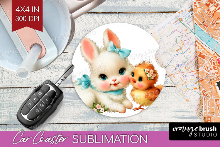 Retro Easter Car Coaster - Cute Animal Coaster PNG