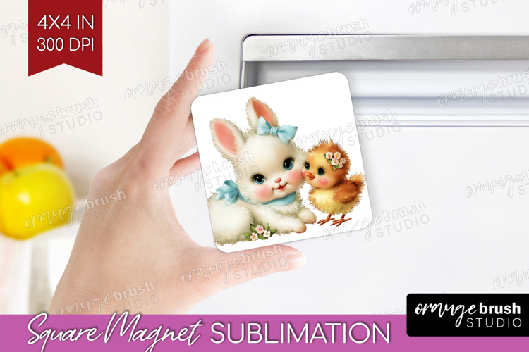 Retro Easter Magnet Sublimation - Cute Animal Square Magnet