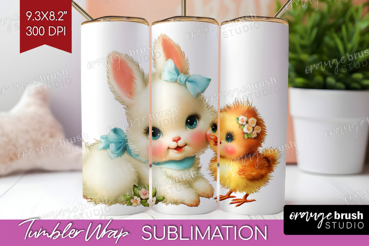 Retro Easter Tumbler Wrap - Cute Animal Tumbler PNG