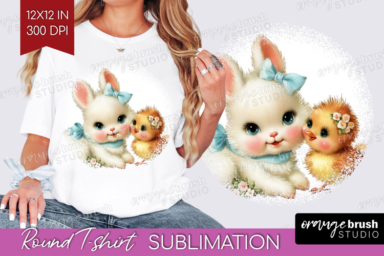 Retro Easter Round Tshirt Background - Cute Animal PNG