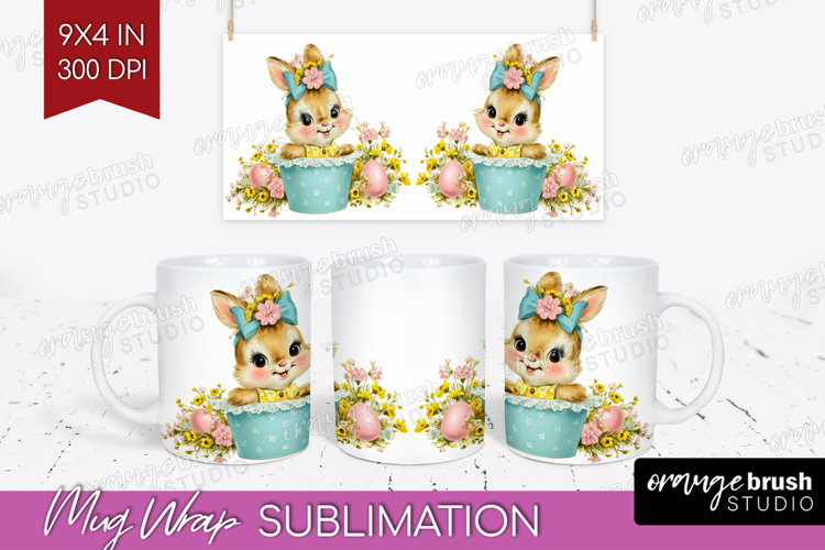 Retro Easter Mug Wrap - Cute Animal Mug PNG Sublimation