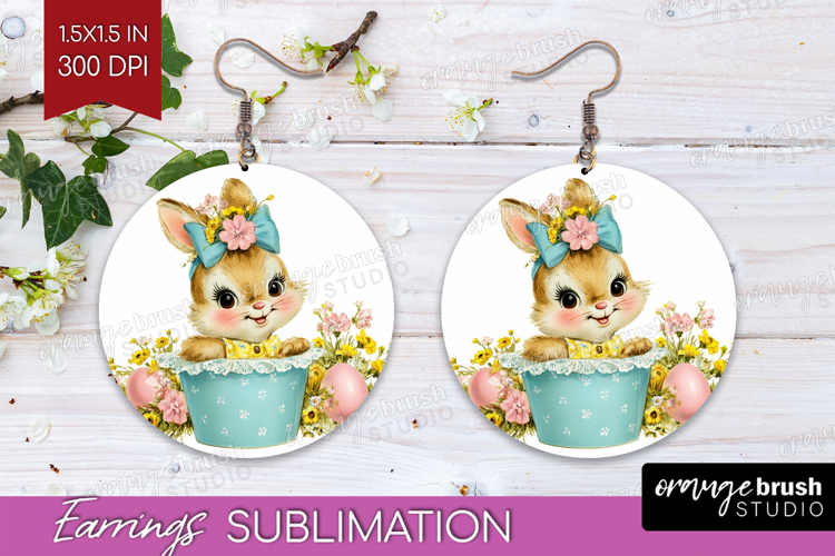 Retro Easter Round Earrings - Cute Animal PNG Sublimation