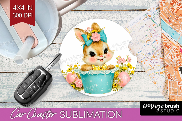 Retro Easter Car Coaster - Cute Animal Coaster PNG