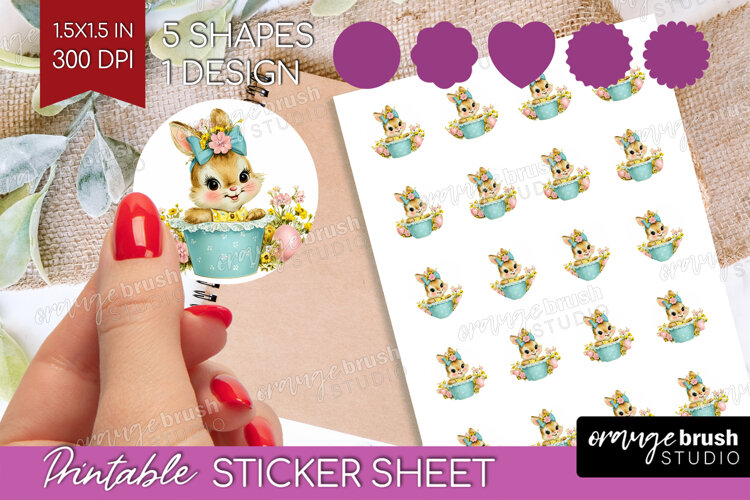 Retro Easter Round Sticker - Cute Animal Printable Sticker example image 1