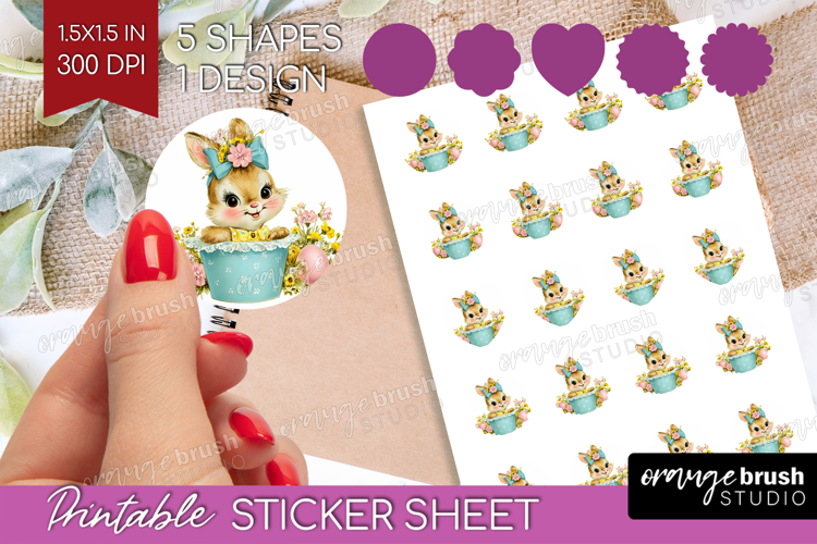 Retro Easter Round Sticker - Cute Animal Printable Sticker
