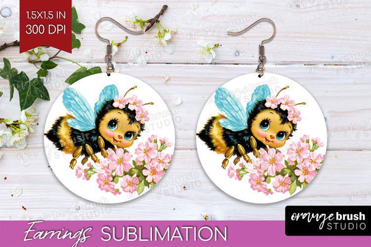 Retro Easter Round Earrings - Cute Animal PNG Sublimation