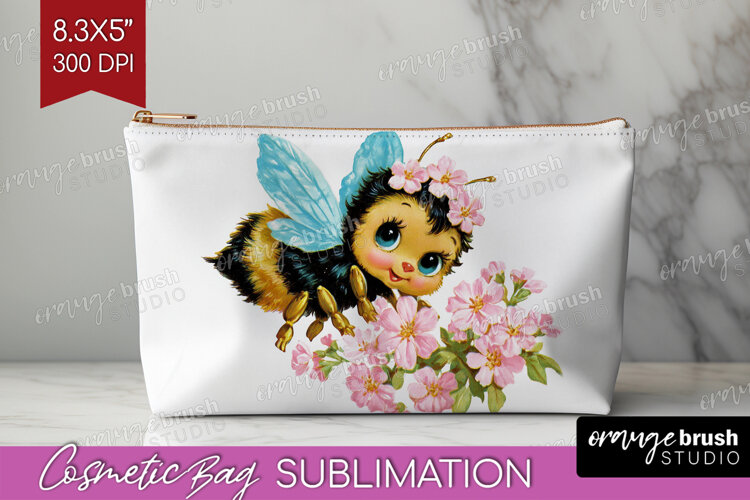 Retro Easter Cosmetic Bag - Cute Animal Makeup Bag PNG example image 1