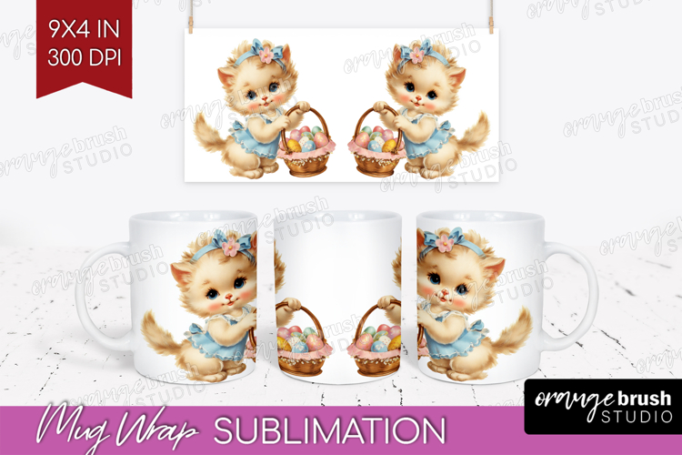 Retro Easter Mug Wrap - Cute Animal Mug PNG Sublimation