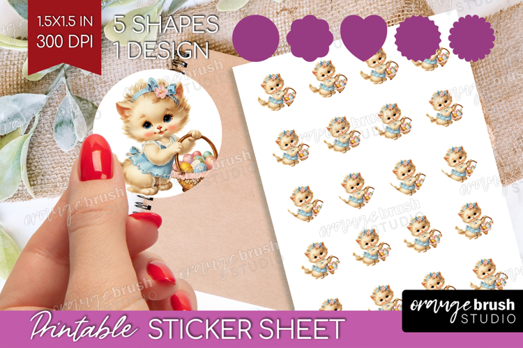 Retro Easter Round Sticker - Cute Animal Printable Sticker