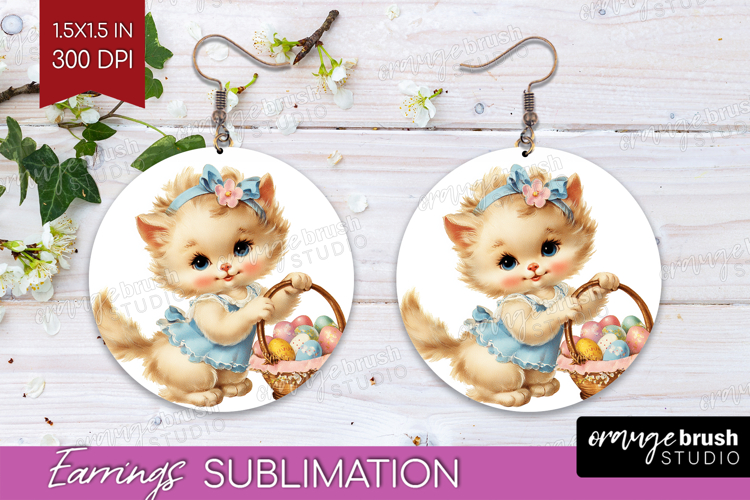 Retro Easter Round Earrings - Cute Animal PNG Sublimation