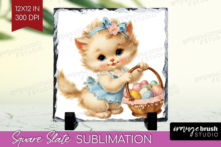 Retro Easter Slate PNG - Cute Animal Square Slate