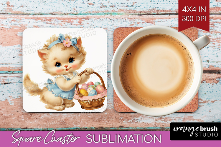 Retro Easter Square Coaster - Cute Animal Coaster PNG