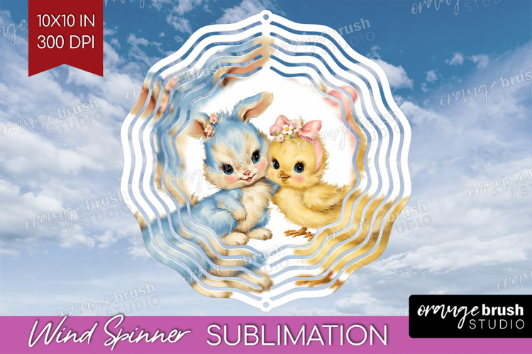 Retro Easter Wind Spinner Sublimation PNG - Cute Animal