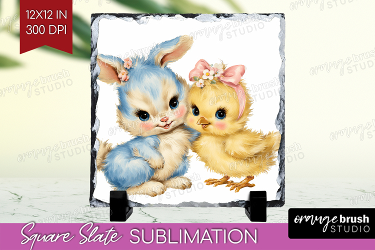 Retro Easter Slate PNG - Cute Animal Square Slate