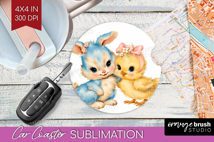 Retro Easter Car Coaster - Cute Animal Coaster PNG