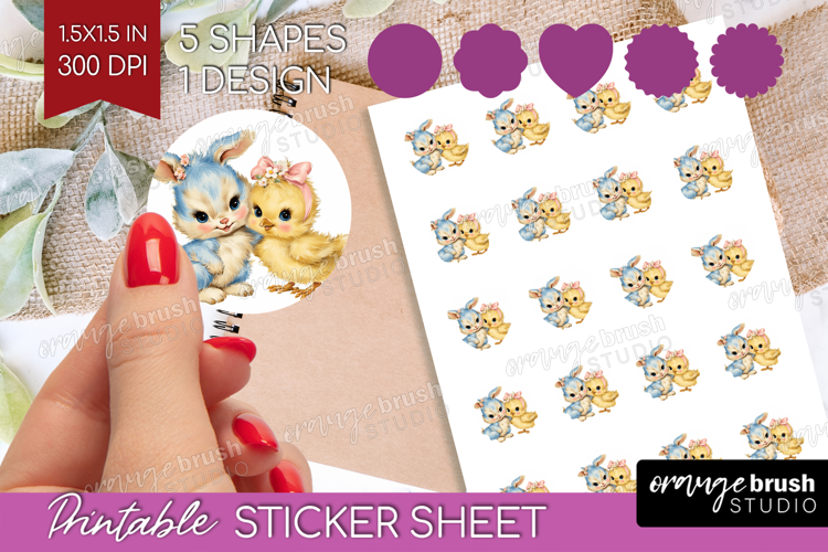 Retro Easter Round Sticker - Cute Animal Printable Sticker