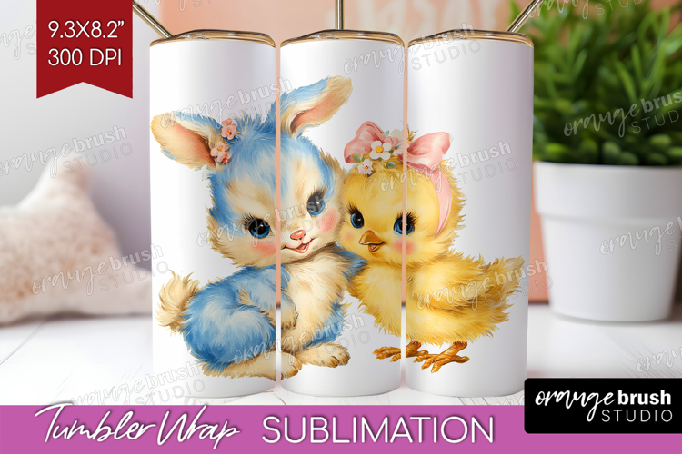 Retro Easter Tumbler Wrap - Cute Animal Tumbler PNG