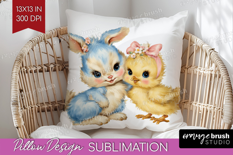 Retro Easter Pillow Sublimation - Cute Animal Pillow Cover