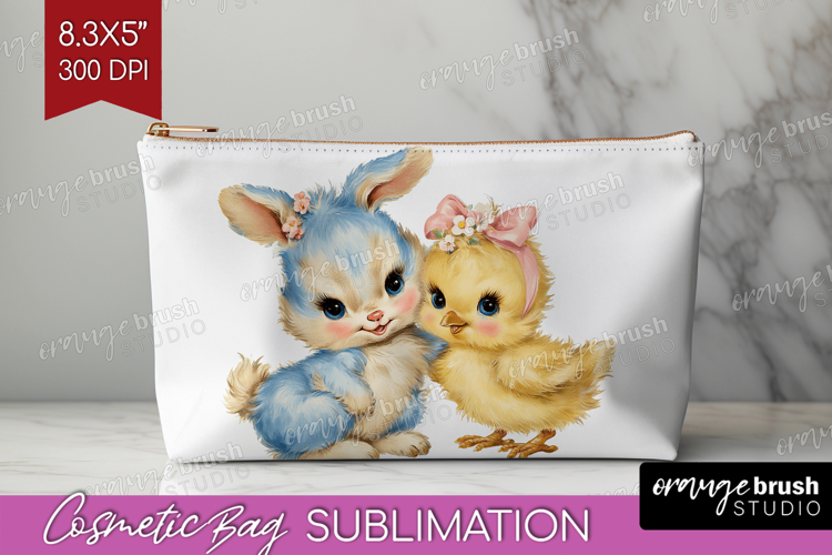Retro Easter Cosmetic Bag - Cute Animal Makeup Bag PNG