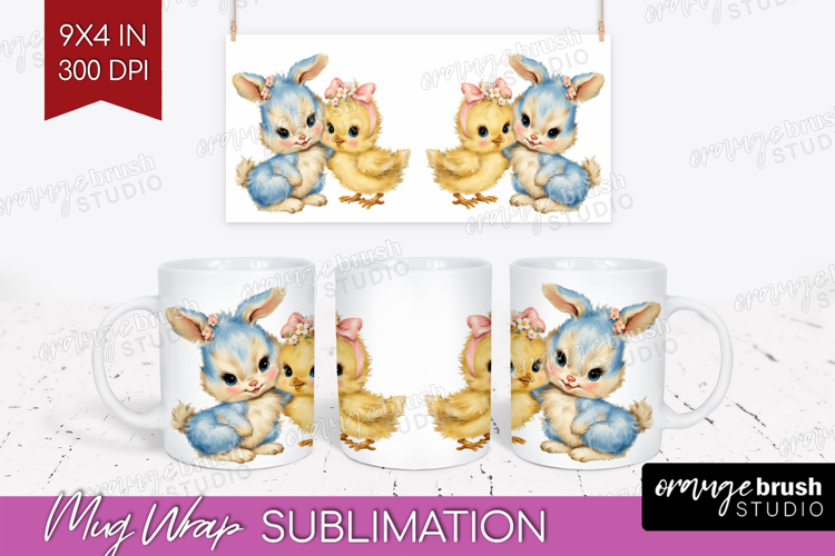Retro Easter Mug Wrap - Cute Animal Mug PNG Sublimation