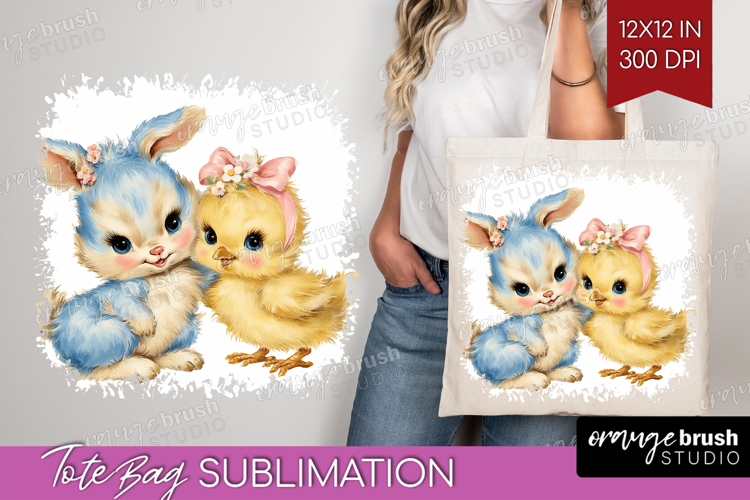 Retro Easter Tote Bag - Cute Animal Tote Bag PNG Sublimation