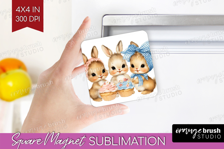 Retro Easter Magnet Sublimation - Cute Animal Square Magnet