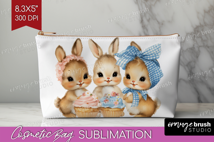 Retro Easter Cosmetic Bag - Cute Animal Makeup Bag PNG