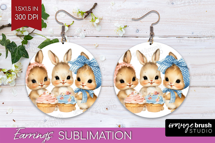 Retro Easter Round Earrings - Cute Animal PNG Sublimation
