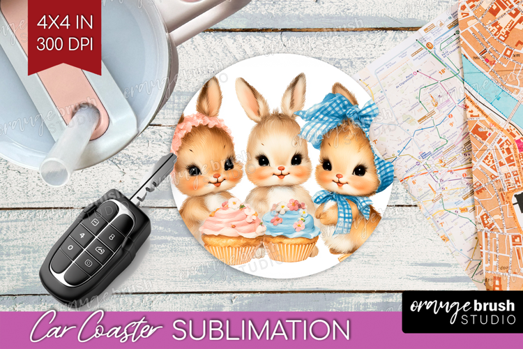 Retro Easter Car Coaster - Cute Animal Coaster PNG