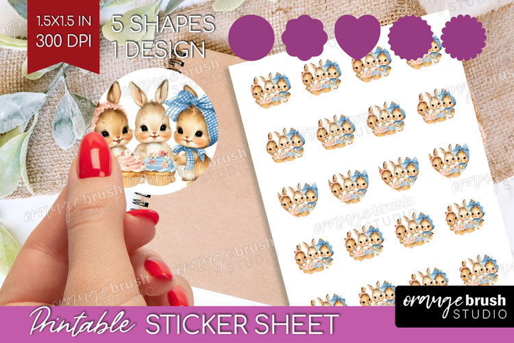 Retro Easter Round Sticker - Cute Animal Printable Sticker
