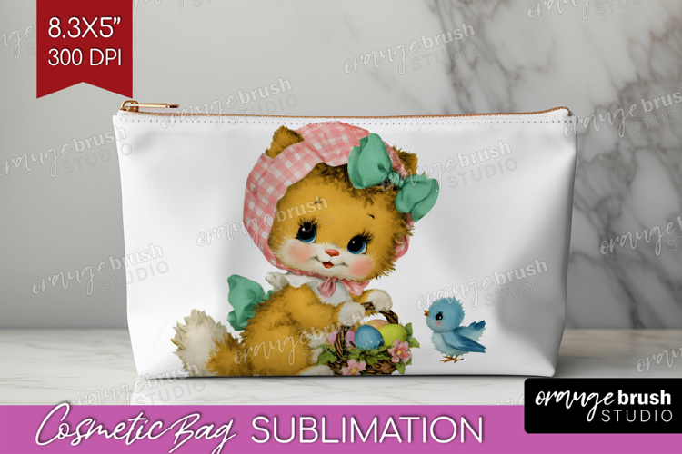 Retro Easter Cosmetic Bag - Cute Animal Makeup Bag PNG