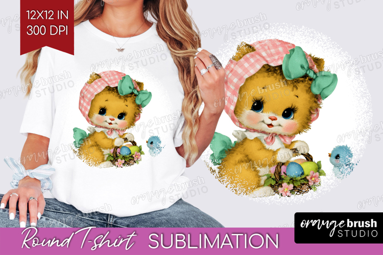 Retro Easter Round Tshirt Background - Cute Animal PNG