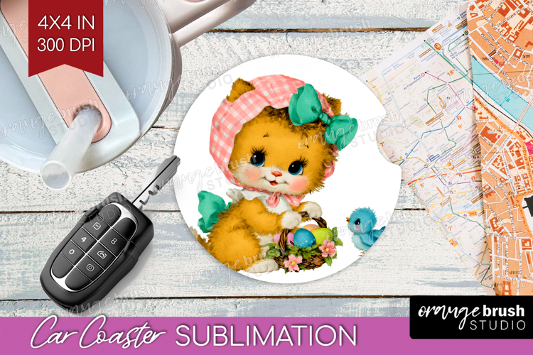 Retro Easter Car Coaster - Cute Animal Coaster PNG