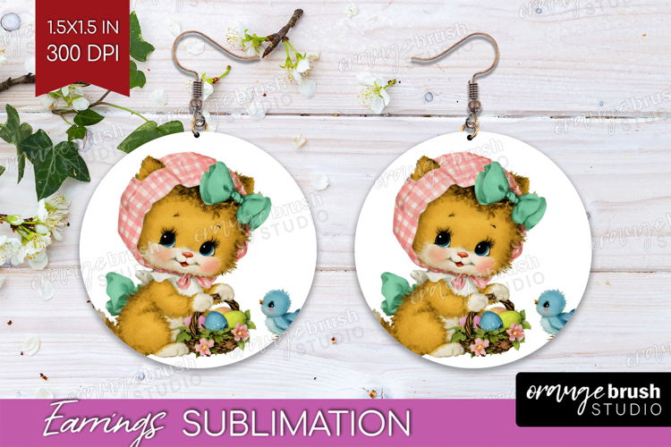Retro Easter Round Earrings - Cute Animal PNG Sublimation