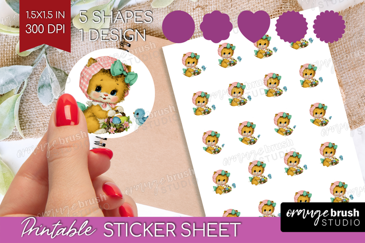 Retro Easter Round Sticker - Cute Animal Printable Sticker