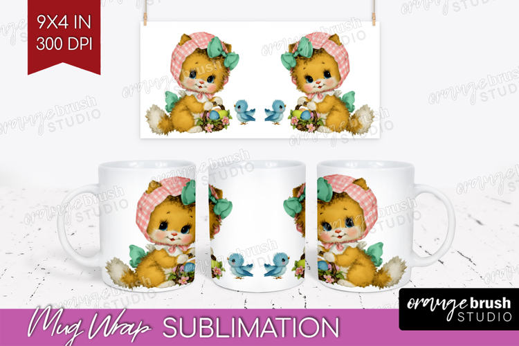 Retro Easter Mug Wrap - Cute Animal Mug PNG Sublimation