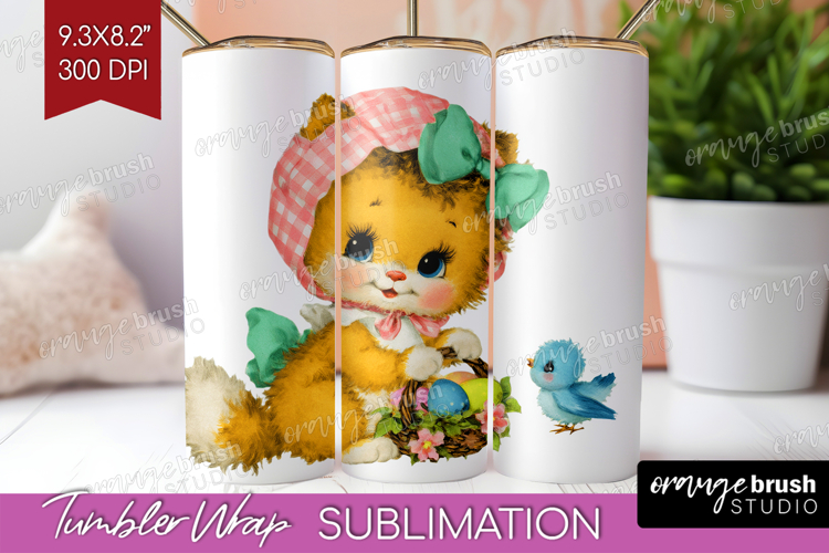 Retro Easter Tumbler Wrap - Cute Animal Tumbler PNG