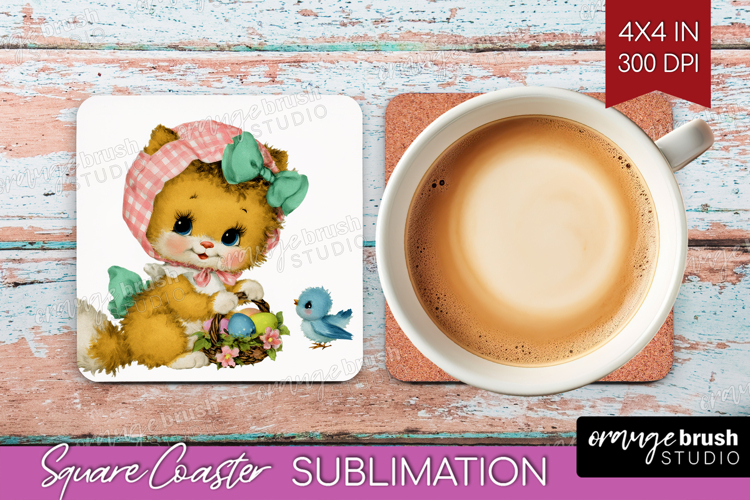 Retro Easter Square Coaster - Cute Animal Coaster PNG